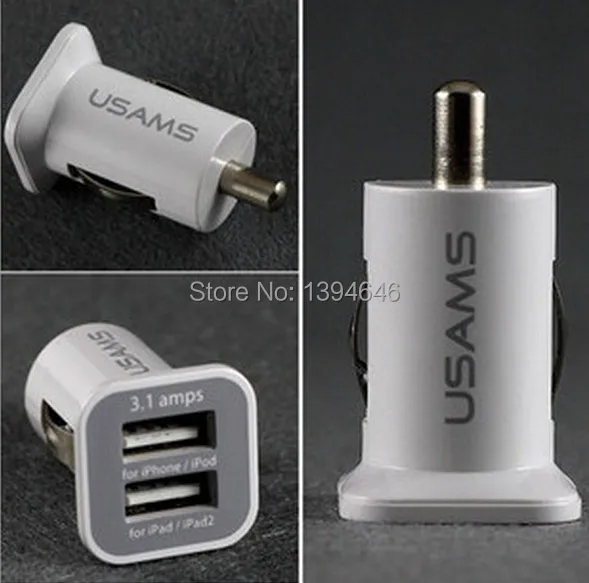 2 Port Mini Universal Dual USB Car Charger Adapter Bullet 5V 2.1A + 1A USAMS 3.1A 3100mha Slot Black White in stock |