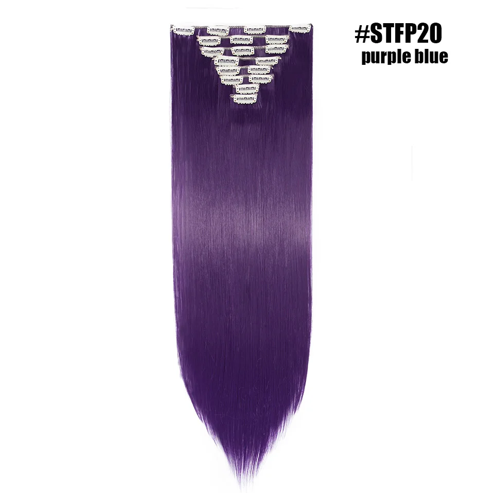 purple blue S-noilite 2" 8 шт. длинные прямые женские клипсы для наращивания волос Синтетические накладные волосы Haistyle термостойкие белый красный фиолетовый - Цвет: purple blue