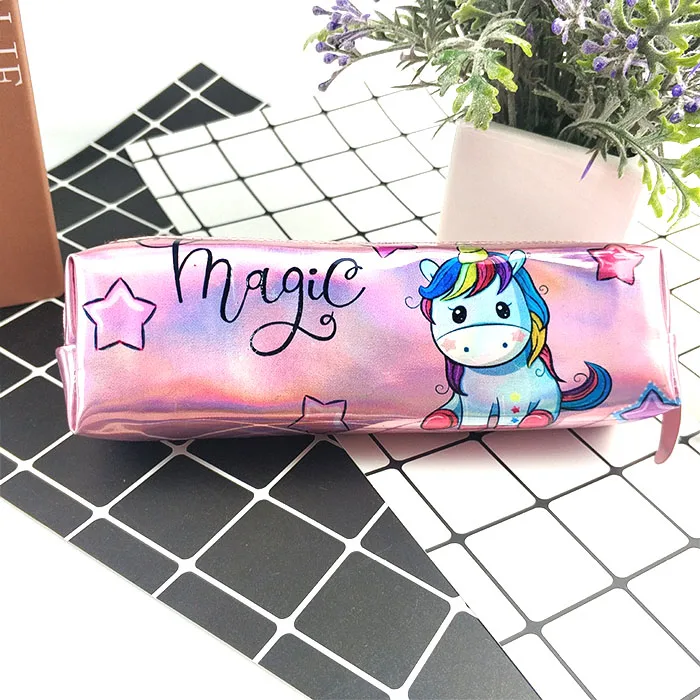 pink unicorn Милый чехол-карандаш с лазерным единорогом для девочек, Kawaii, школьная сумка для ручек, коробка для канцелярских принадлежностей, сумка для хранения, офисные школьные принадлежности, escolar - Цвет: pink unicorn