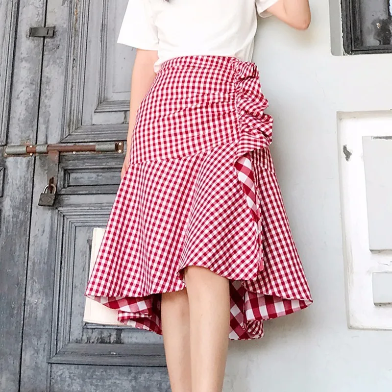 TWOTWINSTYLE Винтаж плед Для женщин юбка оборками Лоскутная задрапированный-line