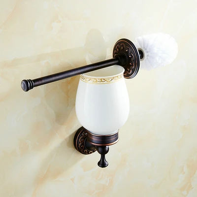 Brush Holder only Резные цветы серии черненое медное полотенце Аксессуары для ванны полка полотенце бар держатель бумаги ткань крюк мыльница держатель чашки - Цвет: Brush Holder only