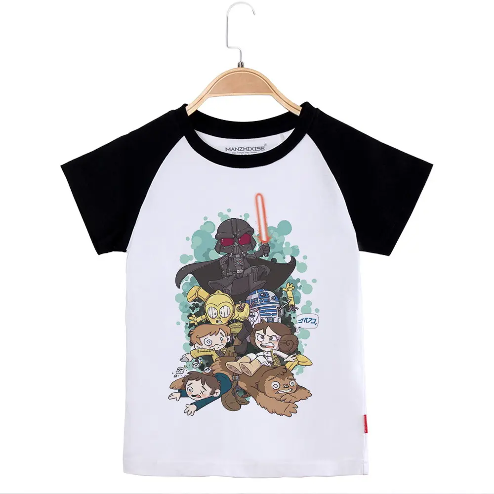 Детские футболки, коллекция года, футболка «Звездные войны», брендовая детская футболка для мальчиков, футболка с короткими рукавами реглан для мальчиков, топы для девочек, белая одежда для малышей - Цвет: Black A