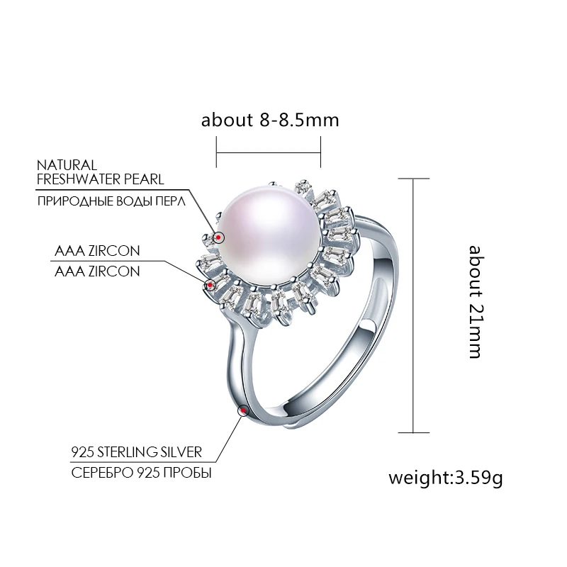 Dainashi стильный дизайн малых хризантем 925 серебро Регулируемый Pearl Ring с AAA циркон