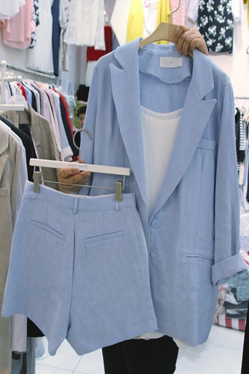 

Office Lady Suits For Women 2020 Spring Short Pant Suits Women Solid color Pantsuit With Jacket Business Suit Formal