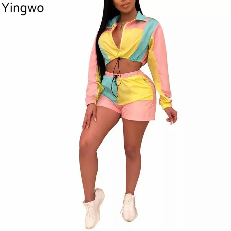 Розовый/зеленый контрастный цвет Модный женский комплект из двух предметов