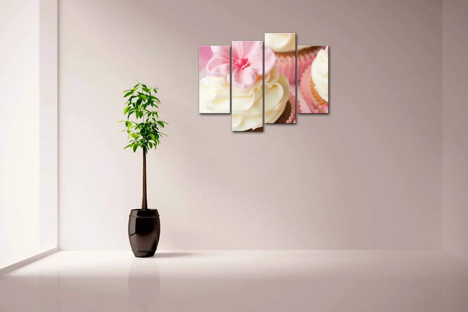 4 Panels Unframed Wall Art Pictures Cream Flowers Cupcake Canvas Print Modern Food Posters No Frames For Living Room | Дом и сад