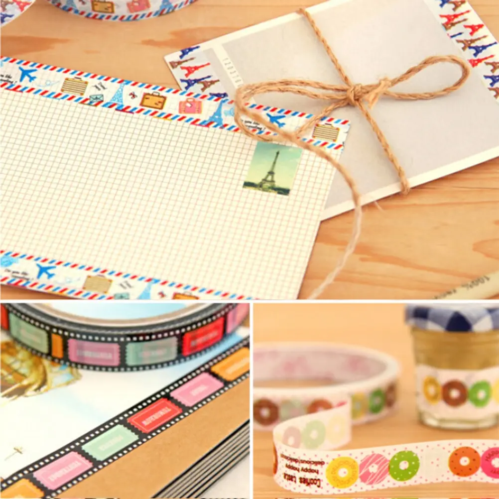 10Pcs Kawaii Lovely Cartoon Paper Scrapbooking Decorative Tape Adhesive Sticker Roll Random Pattern Wholesale | Дом и сад