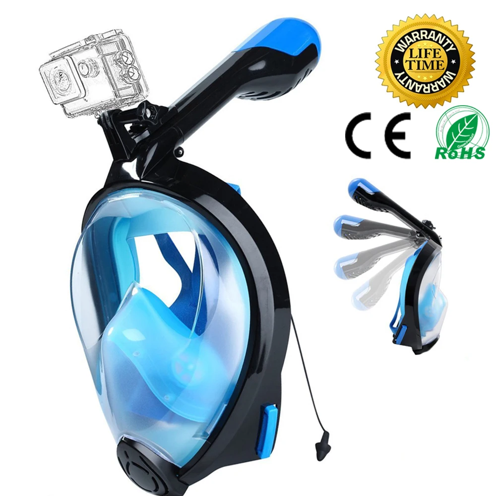 Silicon Full Face Diving Mask Scuba Underwater Seaview Gear Swimming Snorkel for Gopro Camera Holder Stand Set | Спорт и развлечения
