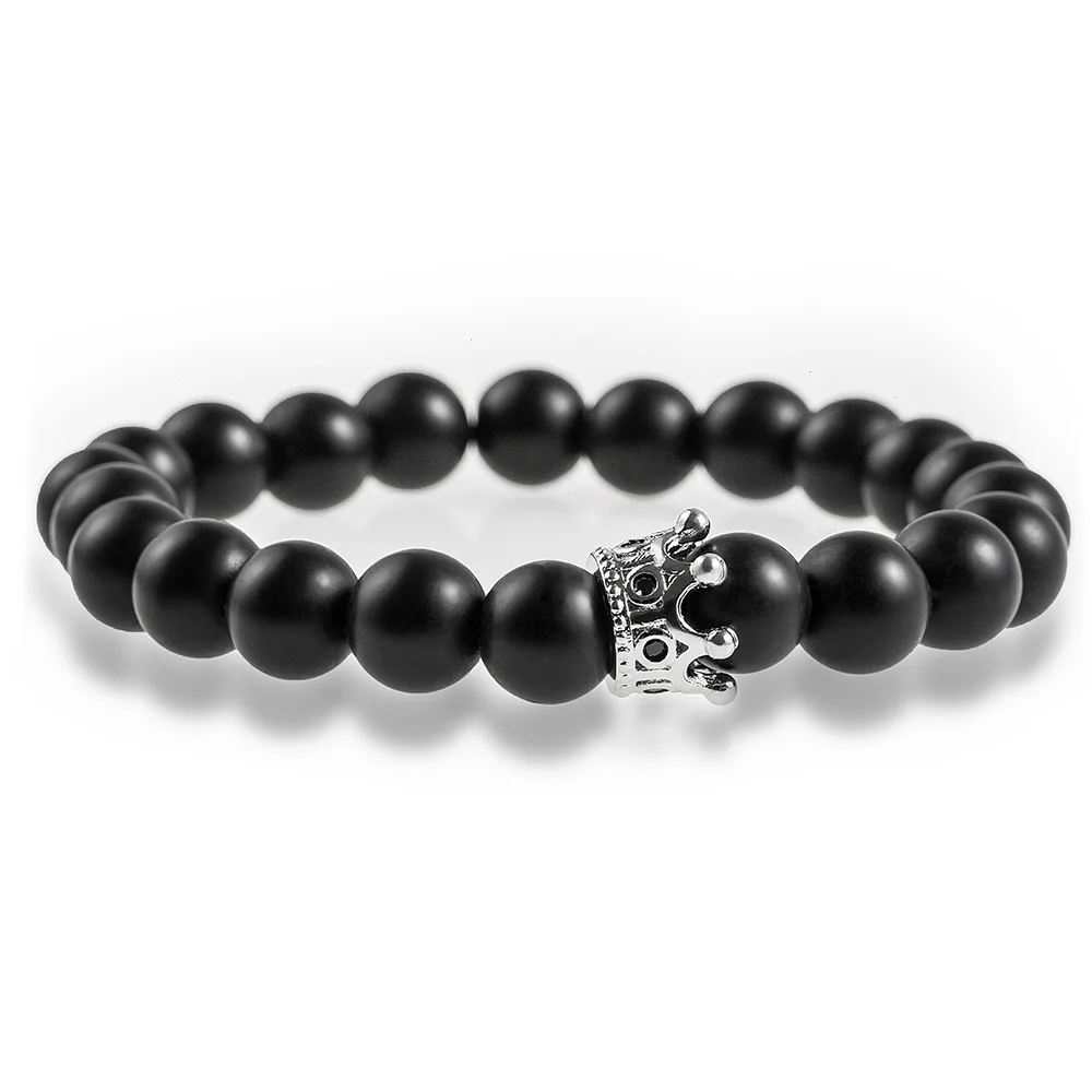 Sexy Mom Couple Crystal Gold Alloy Copper Rhinestone Crown Natural Stone Beaded Bracelet Women Men Fashion Jewelry Bracele | Украшения и