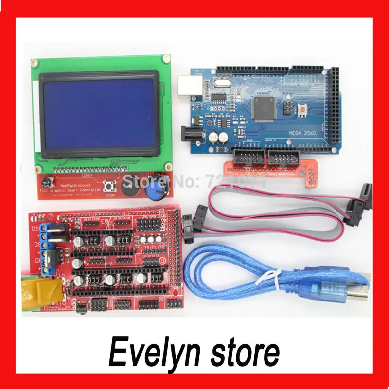 Мега 2560 R3 Mega2560 REV3 + 1 шт. ПЛАТФОРМЫ 1.4 Контроллер RAMPS1.4 ЖК 12864 для 3D Принтера MendelPrusa |