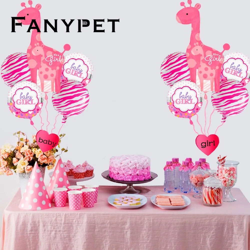 5 шт./лот розовый синий жираф для маленьких мальчиков и девочек фольга гелиевые