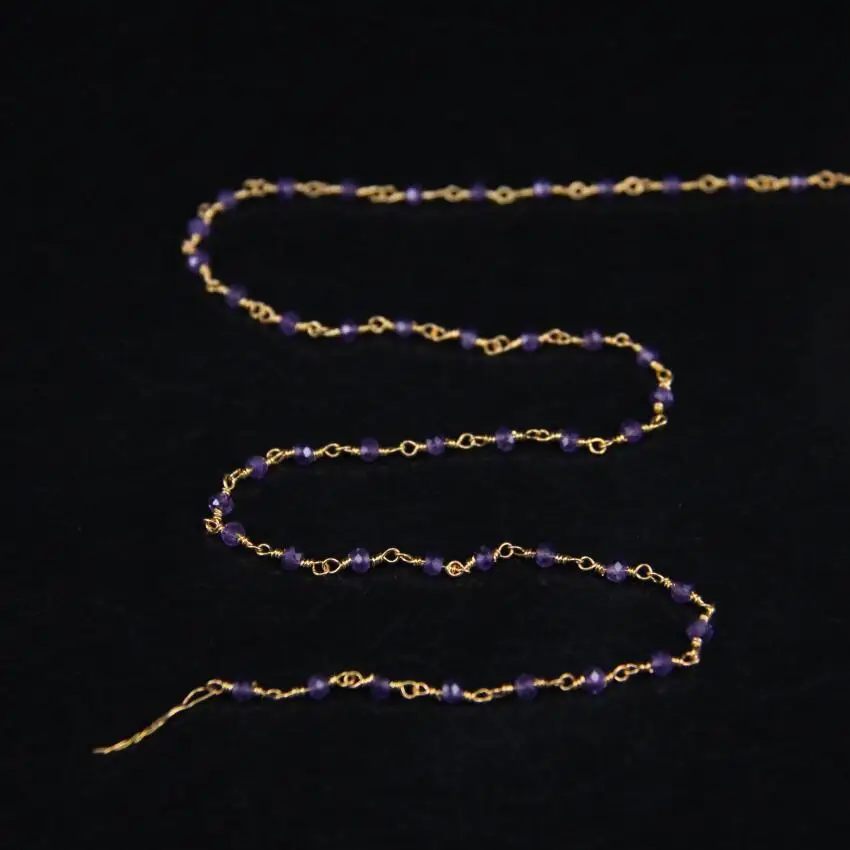 5 метров натуральные аметисты граненые бусины Розария с золотым фиолетовым