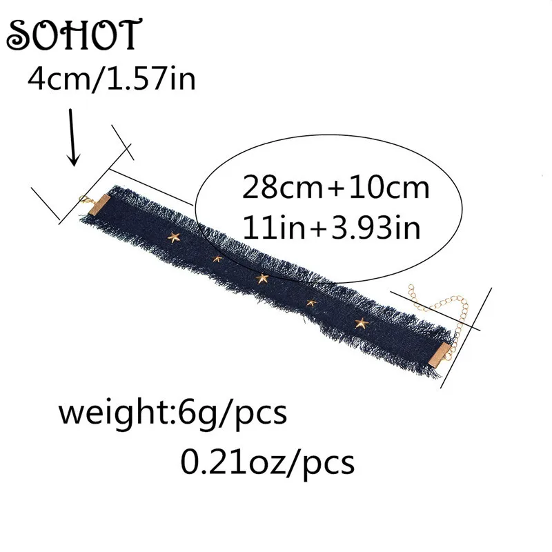 Женское колье в стиле панк SOHOT ожерелье из голубой джинсовой ткани со звездами