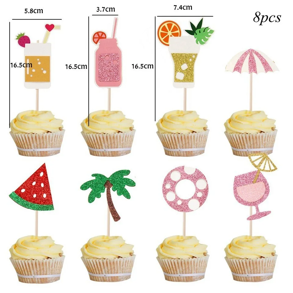 8pcs Drink 1 комплект Фламинго кекс топперы ананас пальмы топперы Алоха летние бассейн вечерние Свадебные День рождения детский душ украшения принадлежности - Цвет: 8pcs Drink