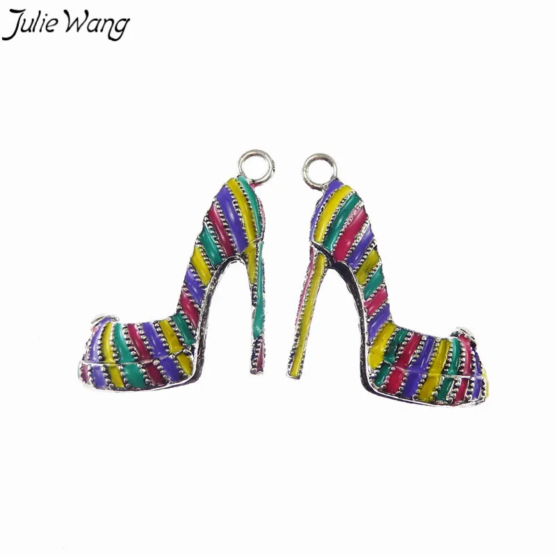 Julie Wang 4 шт. эмалированные Подвески на высоком каблуке из сплава красочная женская
