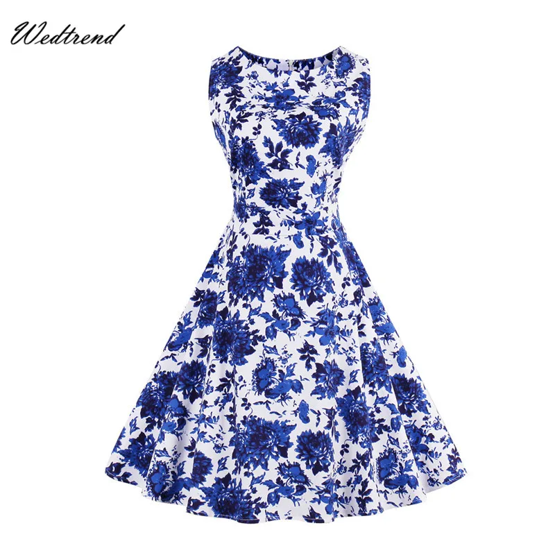 Wedtrend О образным вырезом до колен Длина с цветочным принтом в стиле ретро Стиль