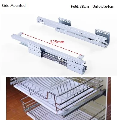 Side Mount Wire 38 см боковое Нижнее крепление Выдвижная направляющая для кухонная проволочная корзина 3 складки мягкий закрытый демпфер выдвижной - Цвет: Side Mount Wire