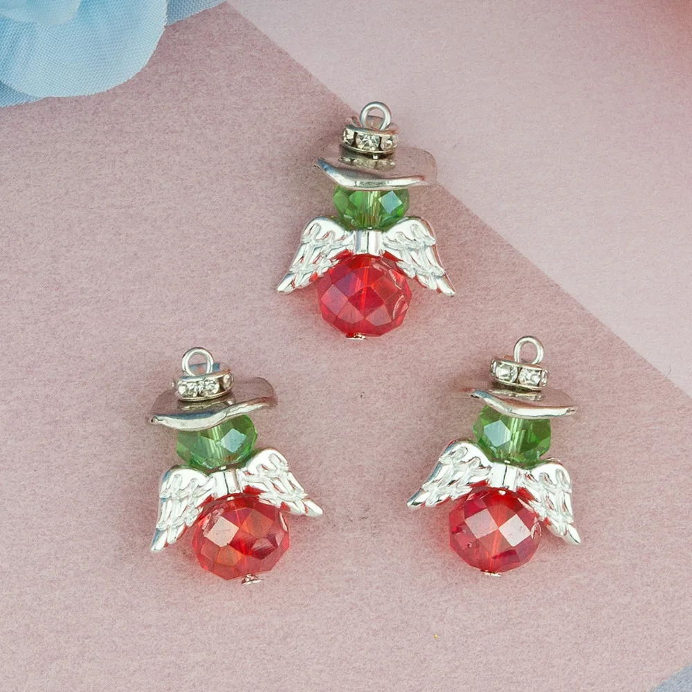 DoreenBeads шармы из сплава цинка и Стекла Ангел серебряного цвета рождественские