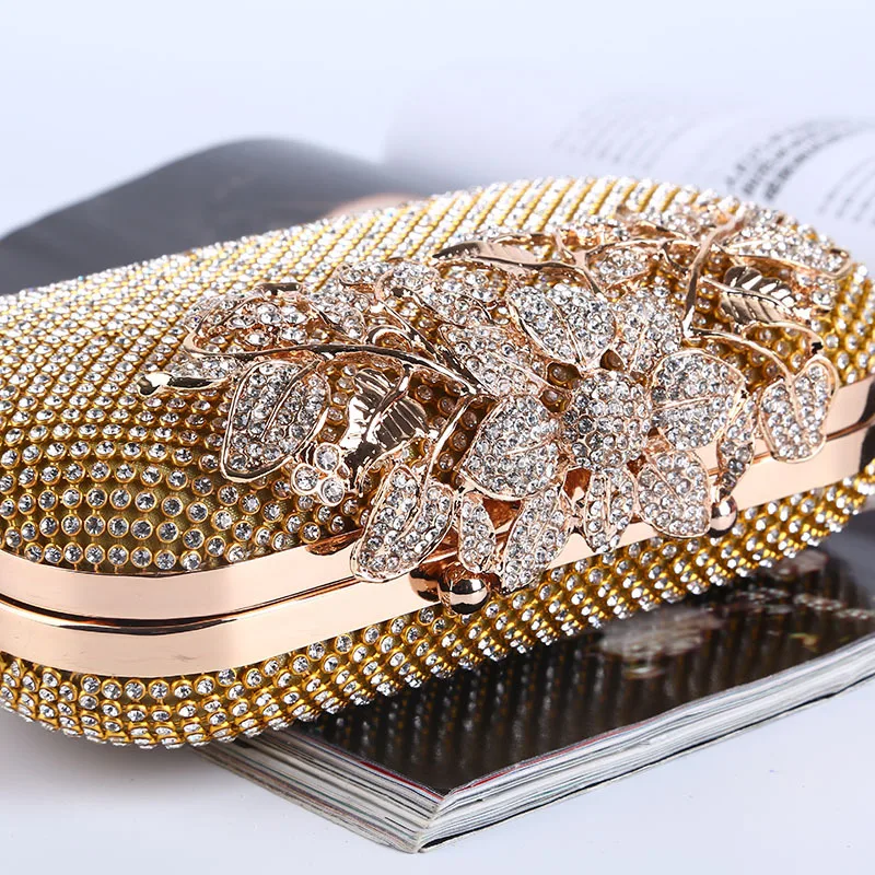 Evening Bag Wallet Flower Rhinestone Crystal Clutch Purse Luxury Jewelry Hard Case Clutches Handbag Wedding 81-53 | Багаж и сумки