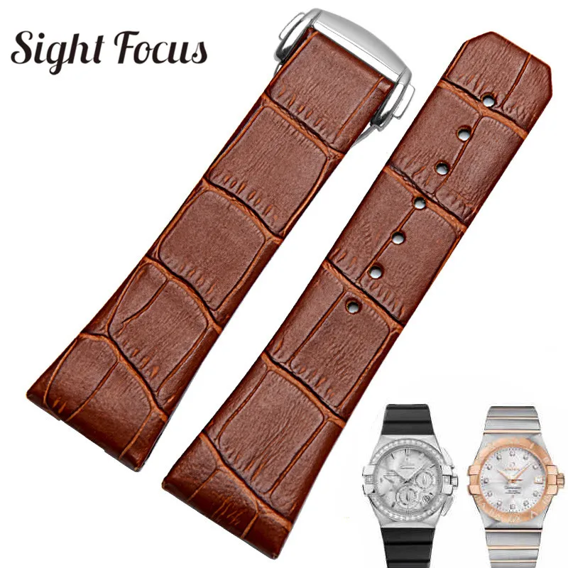 17mm(Concave 7mm)  23mm(Concave 9.5mm) Womens Leather Straps for Omega Watch Constellation Double Eagle Watchbands Bracelet Belt
