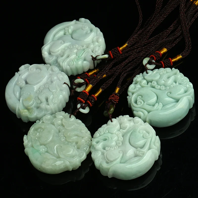 50*50*14мм Натуральный нефрит жадеита Ледяной нуо жонг Двусторонний кулон PIXIU Ю пей ожерелье Свитер цепи