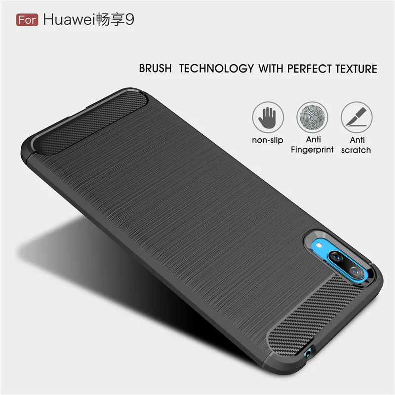 Чехол из углеродного волокна для телефона Huawei Y7 Pro 2019 мягкий чехол ТПУ прочный