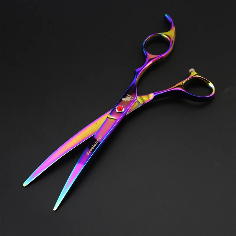 Curved scissors 2 Высококачественные цветные ножницы для ухода за домашними животными 7,0 дюймов, набор из 4 предметов, основные ножницы для грумера для домашних животных, инструмент для ухода за волосами кошек и собак - Цвет: Curved scissors 2