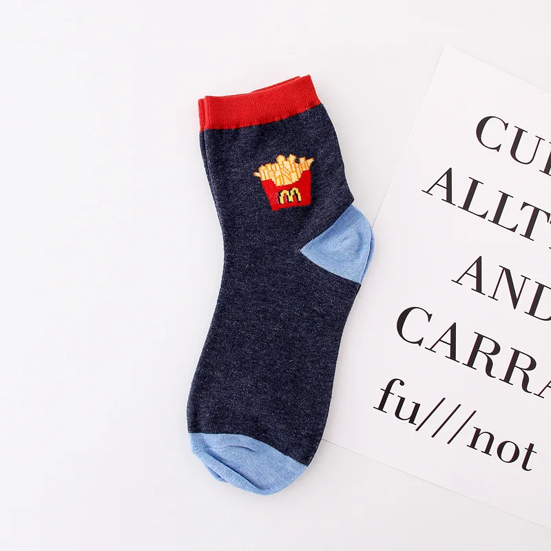 Funny cool socks women cartoon food bread Korean Spring deodorant sweat striped cotton sock Ice cream fries hip hop women