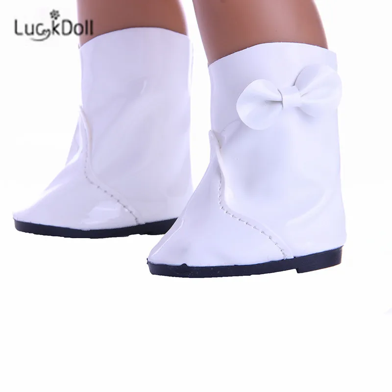Модные белые кожаные ботинки LUCKDOLL подходит для 18 дюймовых американских кукол