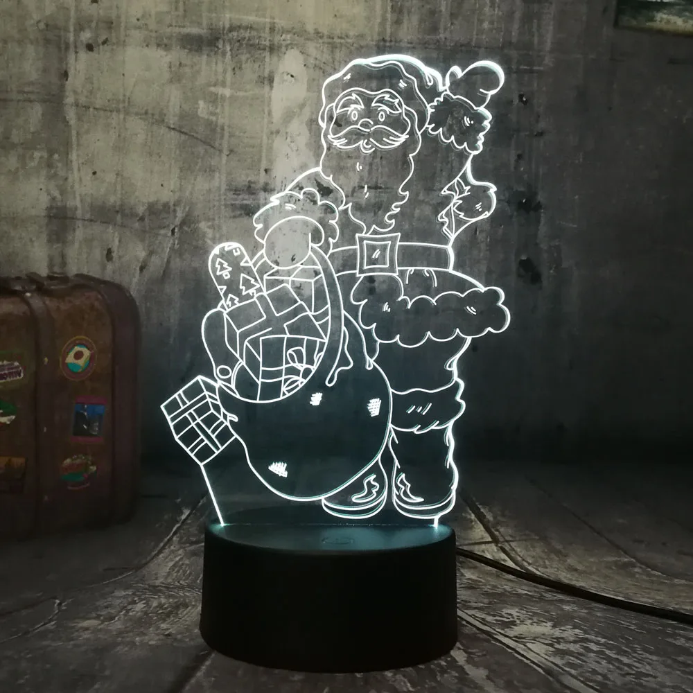 Рождественская Новогодняя лампа Санта Клаус 3D LED RGB ночные светильники USB