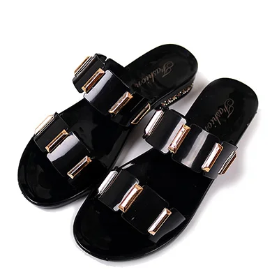 black sandalsC39 Женские сандалии-шлепанцы; Модные прозрачные сандалии с открытым носком; летняя пляжная обувь; цвет золотой, белый, черный; повседневные босоножки на низком каблуке - Цвет: black sandalsC39