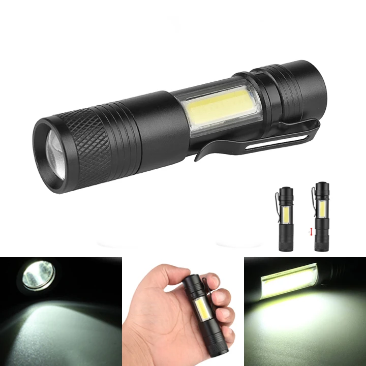 

3504 XPE-Q5+COB 600Lumens Zoomable Mini LED Flashlight Emergency Inspection Worklight AA/14500 With Clip Holder For Outdoor