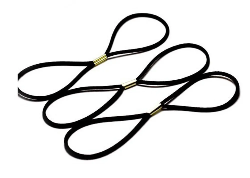 

10 шт. 2,5 мм двойные восемь кругов черные эластичные ленты с золотой металлической кнопкой для DIY резинки для волос