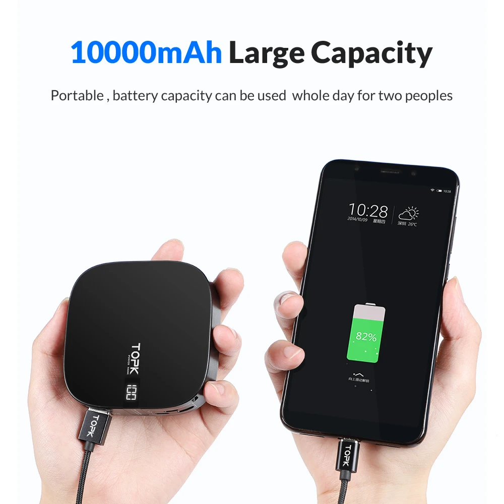 TOPK 10000 мАч Внешний аккумулятор с двумя USB мини портативными мобильными телефонами