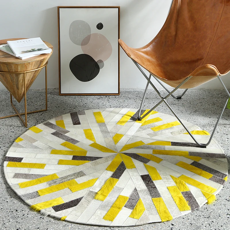 Коврик ручной работы из коровьего меха круглый ковер компьютерное кресло для