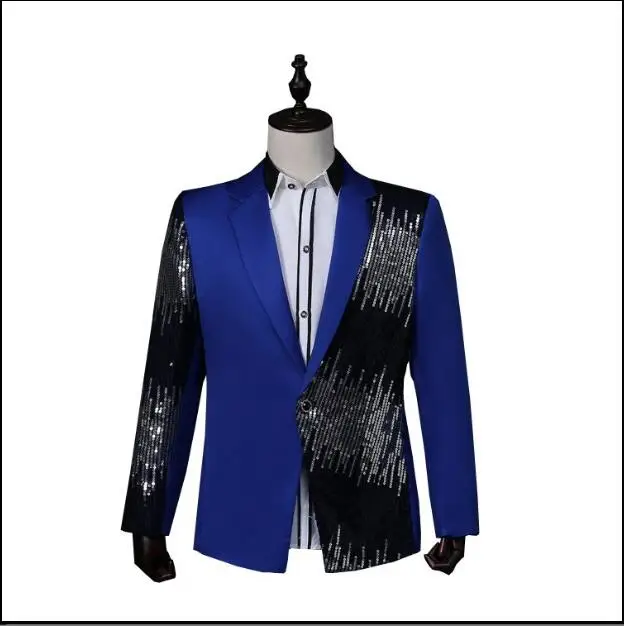 2019 New Hip Hop Sequins Blazers for Men Red Navy Blue Man Tops Blazer for Wedding/Singer/Dancing S-XXXL