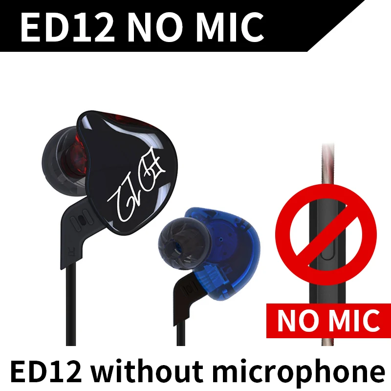 Black no mic KZ ED12 наушники-вкладыши, стерео наушники для бега, спортивные наушники с шумоподавлением, HIFI Bss Monito наушники, гарнитура KZ AS10 ZS10 ZST ZSN - Цвет: Black no mic