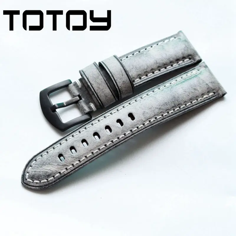 Black Brack clasp TOTOY ручной работы Ghost Italy Кожаные Ремешки для наручных часов, 20 мм 22 мм мягкий воск в стиле ретро с кожаным ремешком, быстрая феливери - Цвет ремешка: Black Brack clasp