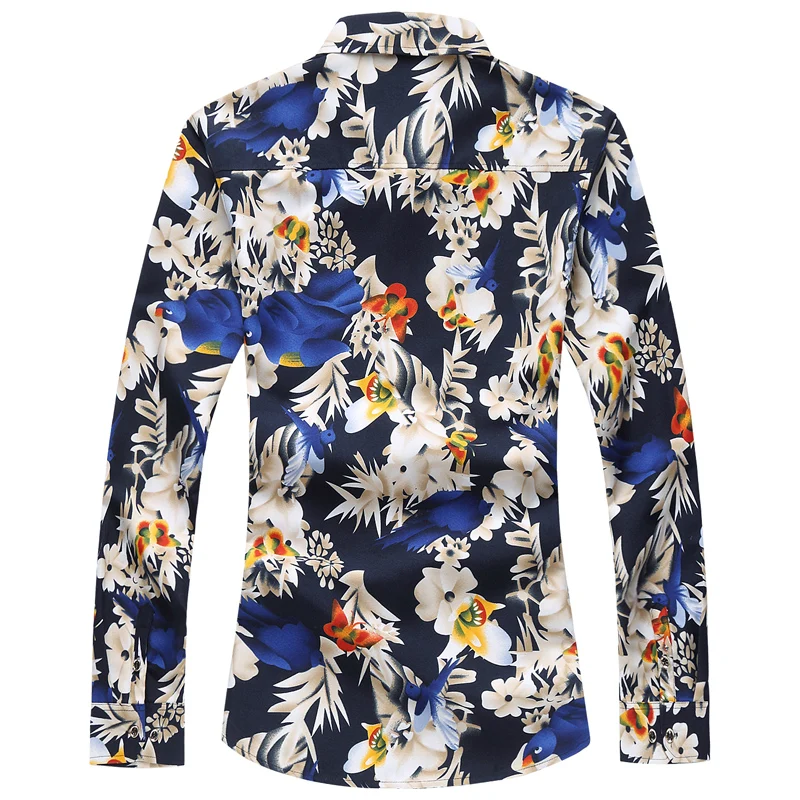 Рубашки для отдыха мужчин большой размер цветок мужская с длинным рукавом модная