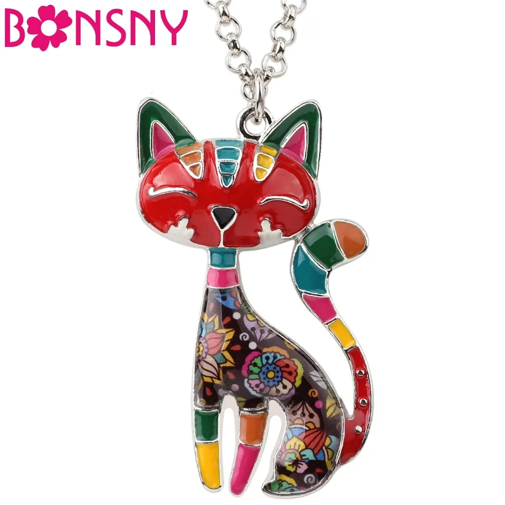 Женское Ожерелье с котом Bonsny массивное ожерелье эмалью подвеска чокер на цепочке