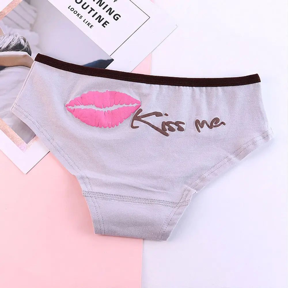 Сексуальное нижнее белье с принтом губ Kiss Me, трусики с низкой талией, женские хлопковые трусы с надписью, трусики, нижнее белье