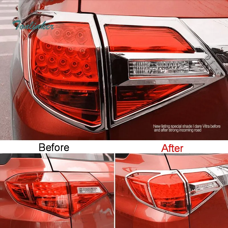 

Tonlinker Cover Case Stickers for SUZUKI Vitara 2016-18 Car Styling 4 PCS ABS Chrome Rear headlight decoration cover sticker