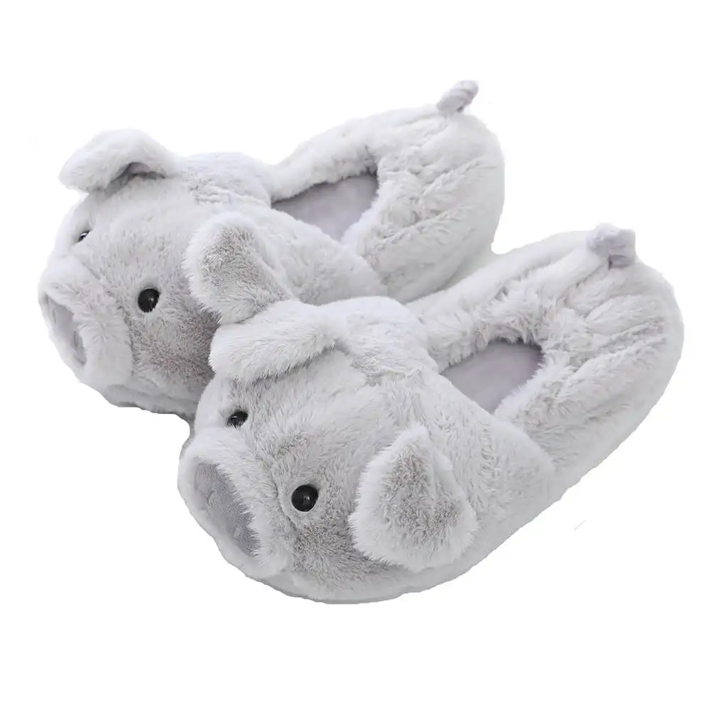 gray shoes Millffy/милые женские Вьетнамки; домашние мягкие полосатые тапочки в форме свинки; женская обувь; Теплая обувь для девочек; сезон зима-весна - Цвет: gray shoes