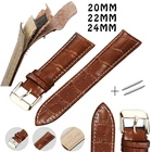 Ремешок из натуральной кожи для мужских и женских часов, аксессуары для наручных часов, чёрный коричневый браслет, 20 мм 22 мм 24 мм
