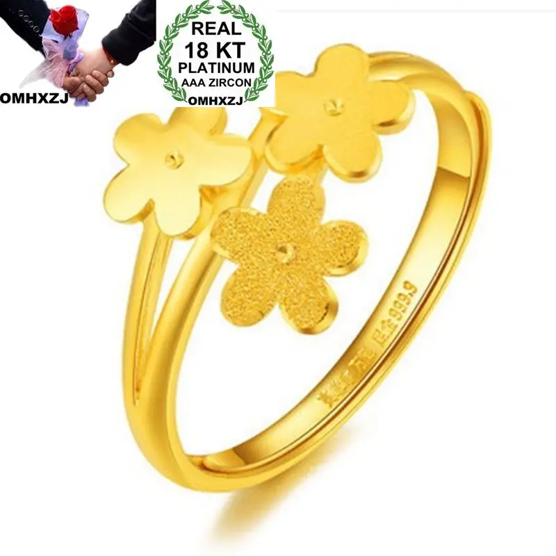 

OMHXZJ Wholesale European Fashion Woman Girl Party Wedding Gift Flower Gold 18KT Yellow Gold Resizable Ring RR764