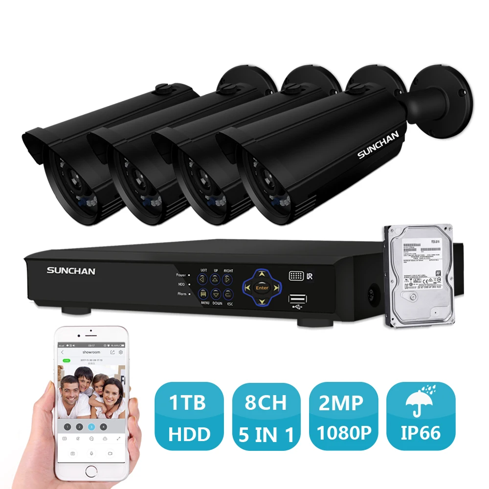SUNCHAN 8CH 1080P AHD DVR 4 шт. 2.0MP дневное/ночное видение наружная CCTV камера Домашняя
