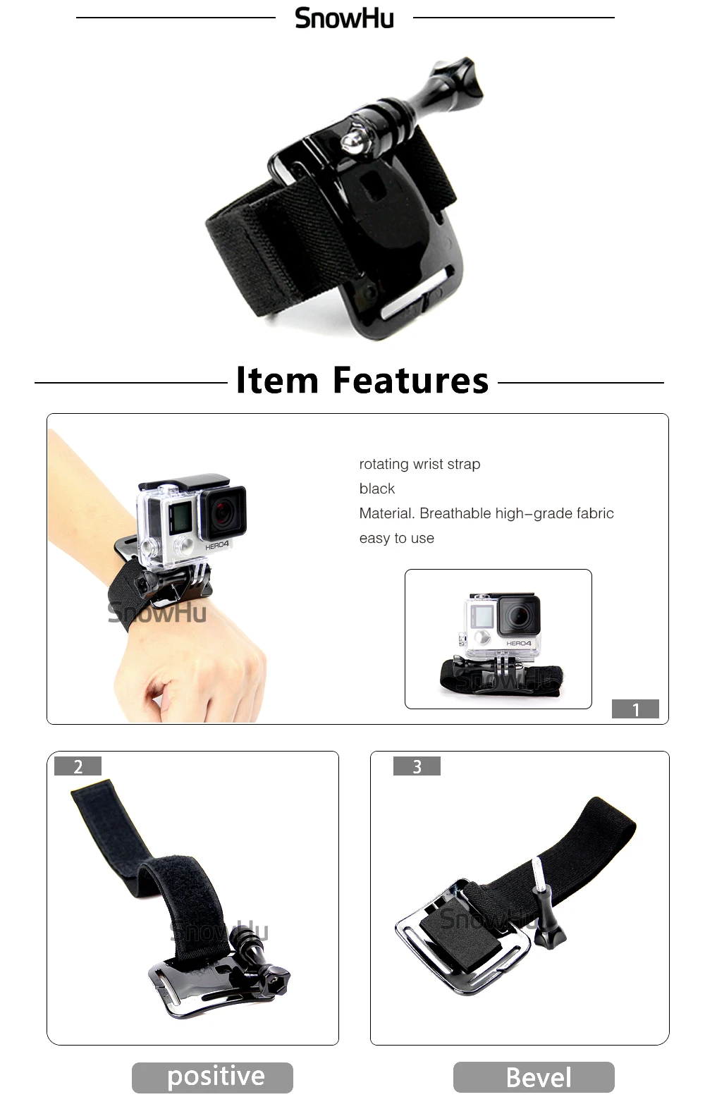Аксессуары snowhu для GoPro, набор для крепления на грудь и голову, ремешок для крепления на запястье, для Go pro Hero 8, 7, 6, 5, 4, XiaomiYi, SJCAM, камера GS26