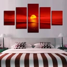 Картины на холсте, модульный Декор для дома, 5 шт., Постер С закатом, красным солнцем, морским пейзажем, картины для гостиной, настенное искусство