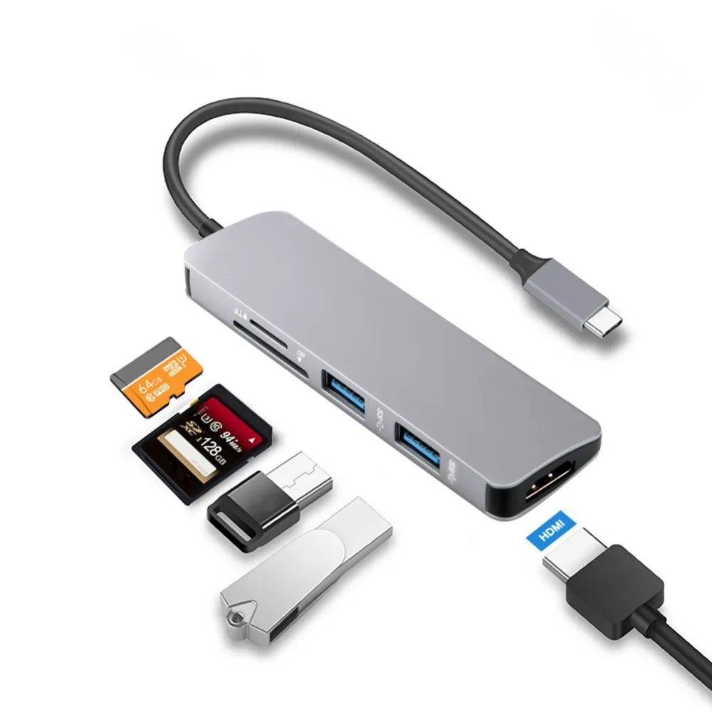 5 в 1 USB C концентратор адаптер для чтения карт памяти Micro SD/TF MacBook Samsung Galaxy S9/S8 Huawei P20