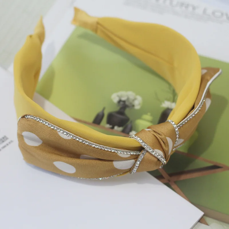 Модная новинка большая повязка для волос в горошек Женская на голову с узлом